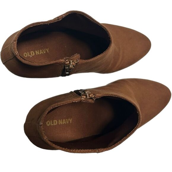 Old Navy Faux Suede Brown Ankle Booties Short Heeled Boots Size 7 Light Brown - Picture 10 of 13